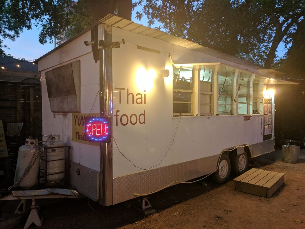 Food truck serving customers