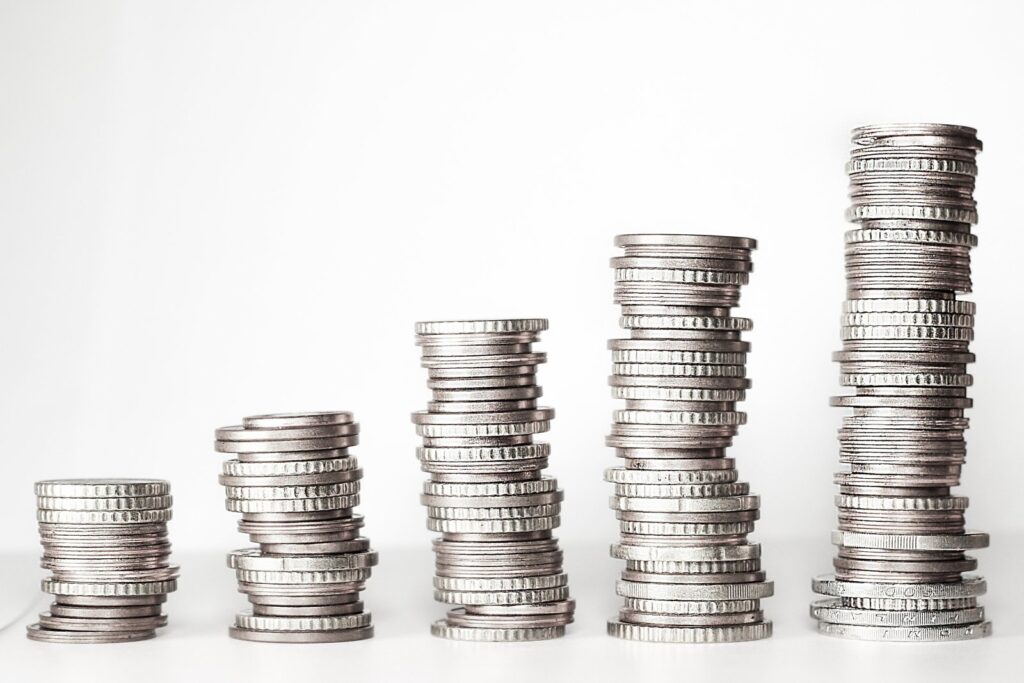 Stacks of coins on a table